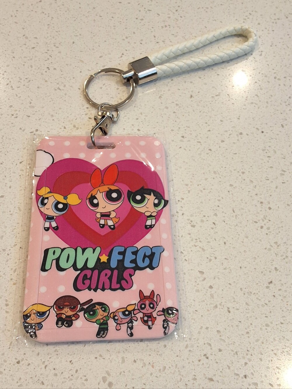Powerpuff Girls ID Badge Holder Card Holder Keychain Wrist Strap Pink Cute , NEW
